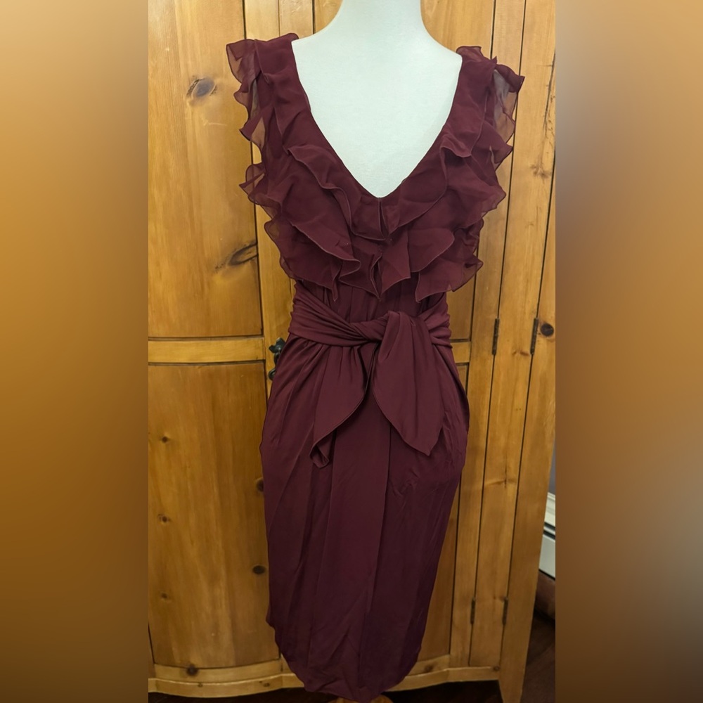 Elie Tahari v-neck cocktail dress, tie waist, ruffle detail, size 0, worn twice.